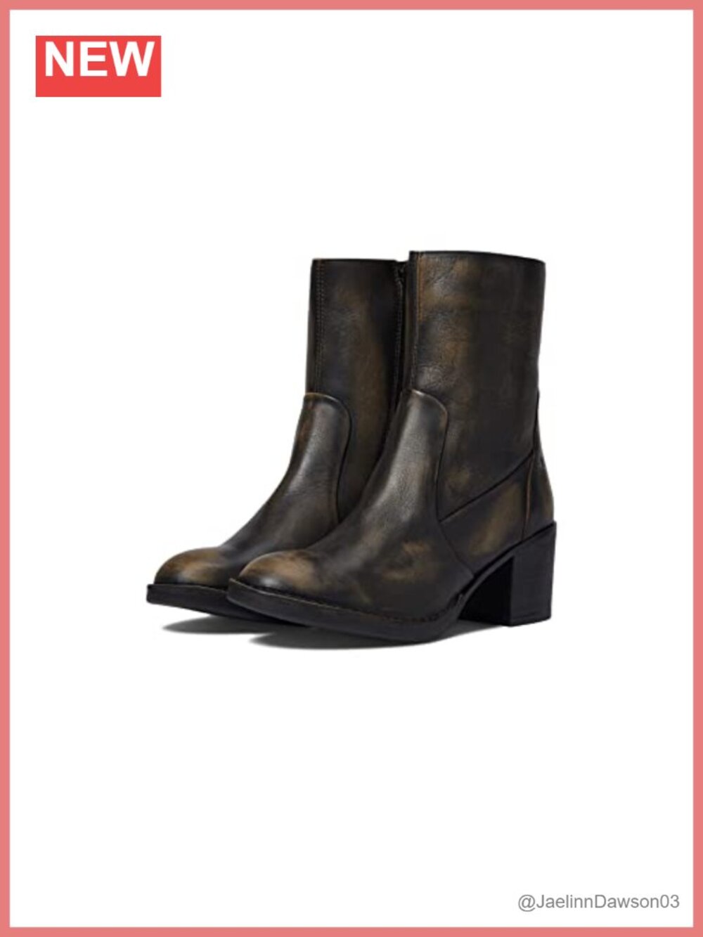 Leather Block Heel Ankle Bootie Water Resistant Almond Toe Zip Casual Boot